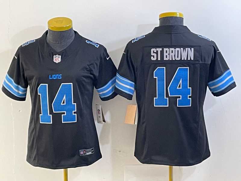 Women%27s Detroit Lions #14 Amon Ra St Brown Limited Black 2024 FUSE Vapor Jersey